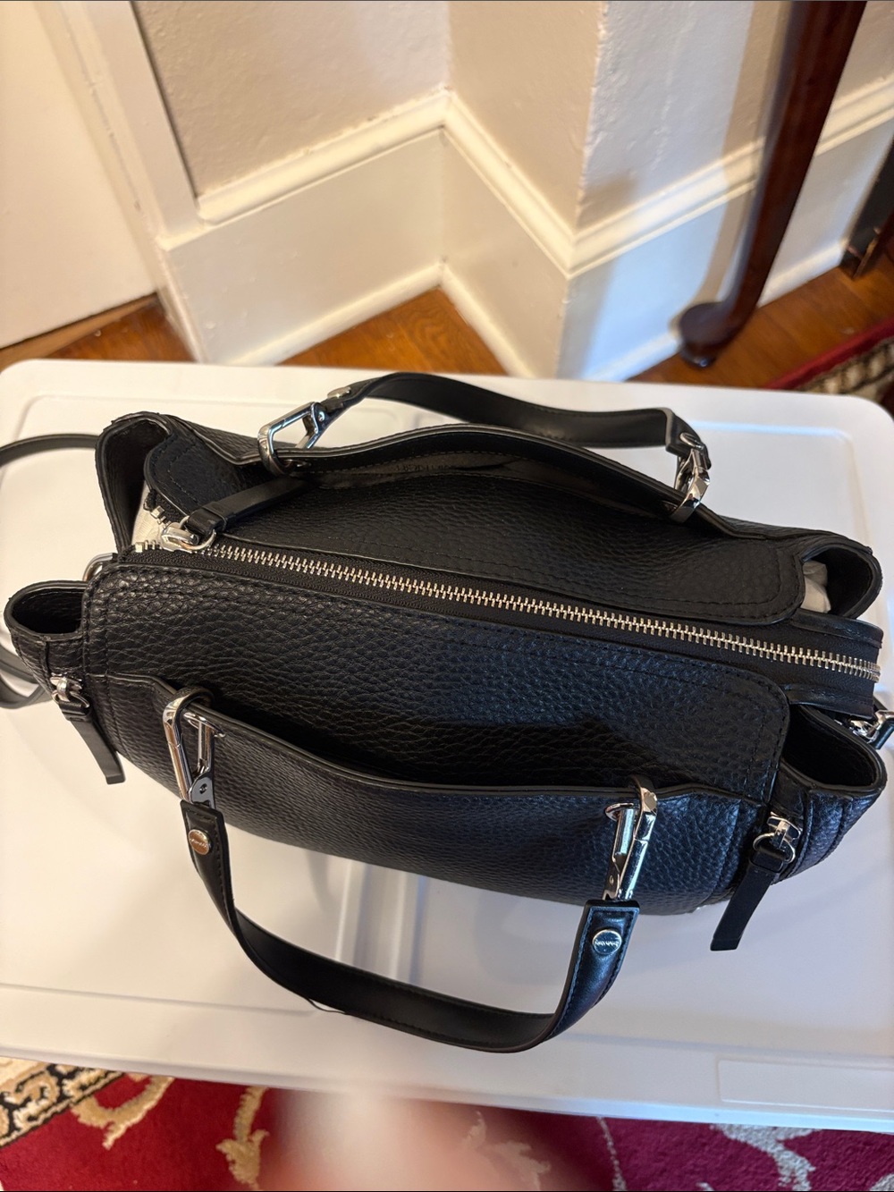 Calvin Klein Black Pebbled PU Leather Top-Handle Garnet Tote - Picture 9 of 15